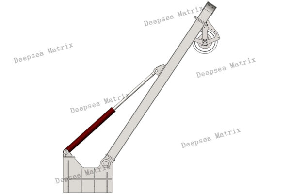 A compact marine L-frame crane on the side of a vessel.