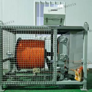 large winch spooled with over 1000m of armored fiber optic cable Chinese manufacture