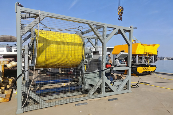 A 2500m capacity ROV umbilical winch system with 50kN pull, manufactured by Deepsea Matrix deployed onshore with Shanghai Jiao Tong University's work-class ROV