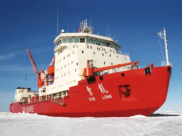 Chinese icebreaker Xue Long in polar waters.